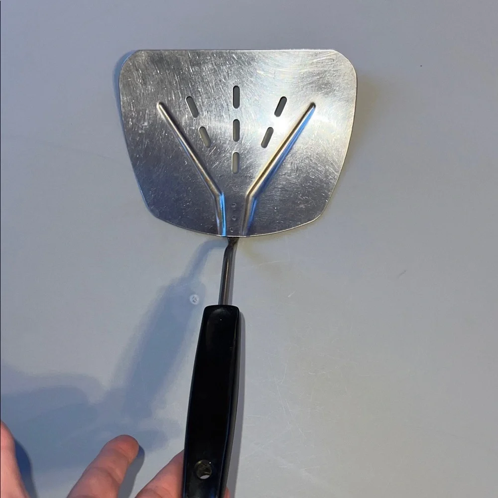 Vintage Foley Made in USA Stainless Steel Slotted Spatula with Black Handle